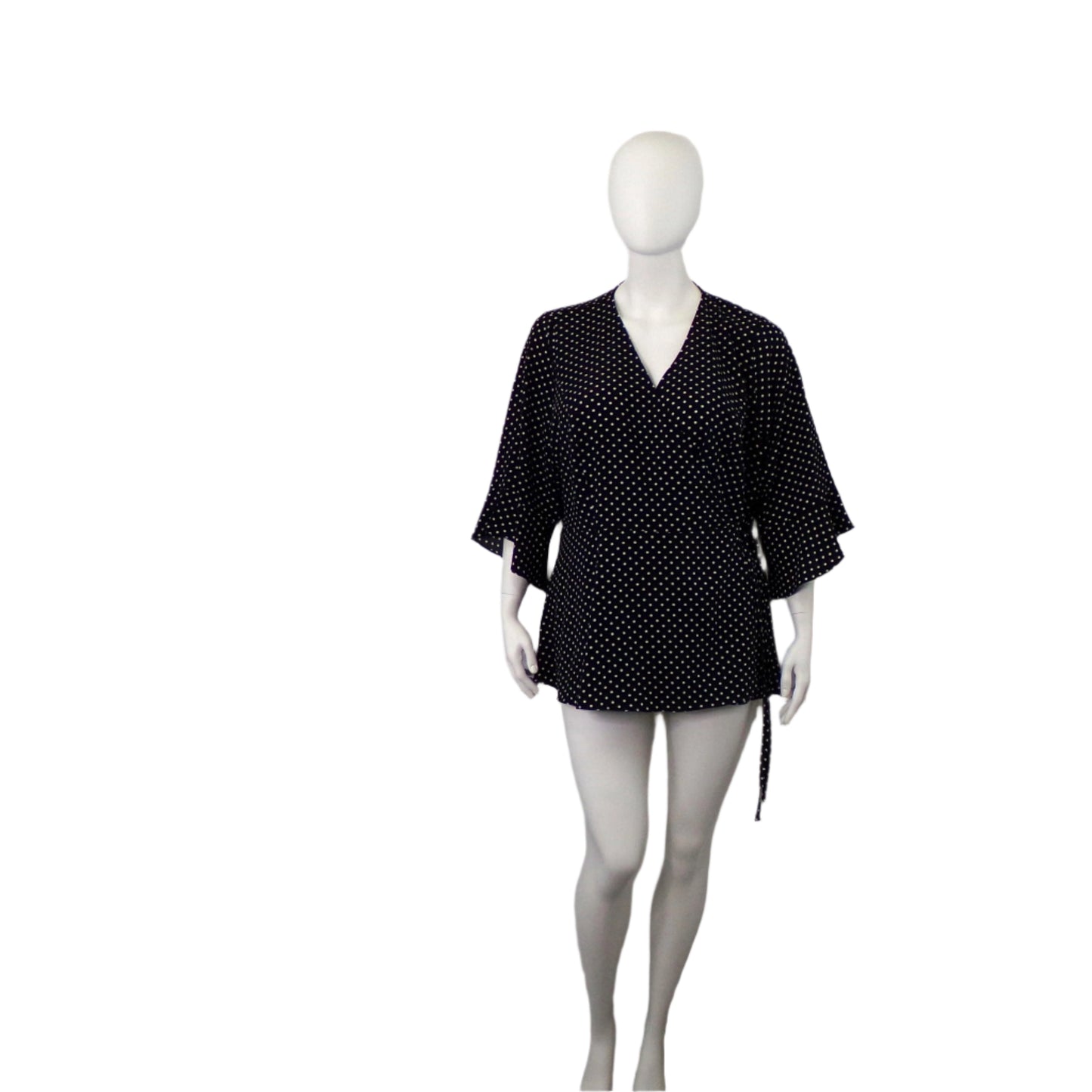 City Chic Polka Dot Black/White X-Over Waist Tie Top – Size 22
