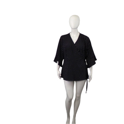 City Chic Polka Dot Black/White X-Over Waist Tie Top – Size 22