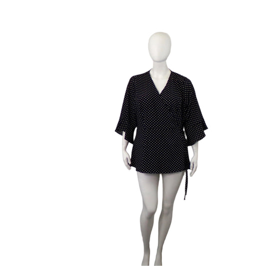 City Chic Polka Dot Black/White X-Over Waist Tie Top – Size 22