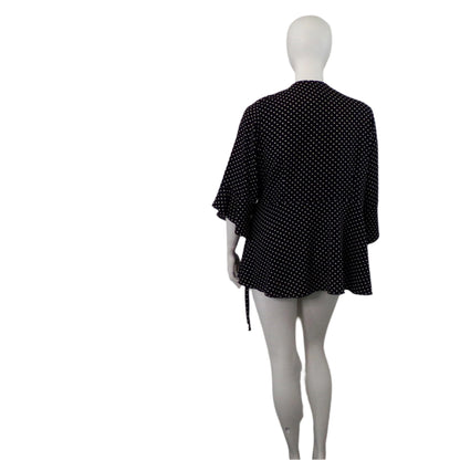 City Chic Polka Dot Black/White X-Over Waist Tie Top – Size 22