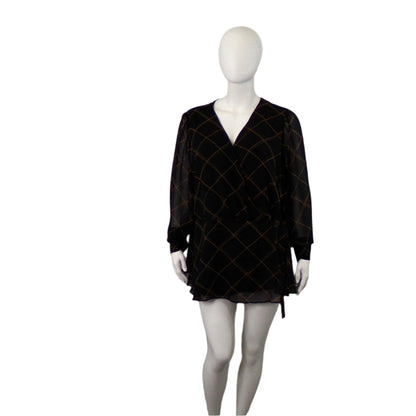 City Chic Sheer Black Wrap Top with Print - Size 24
