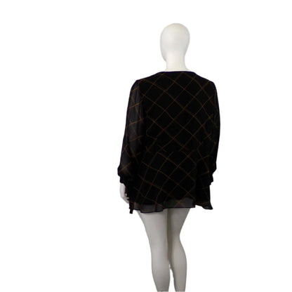 City Chic Sheer Black Wrap Top with Print - Size 24