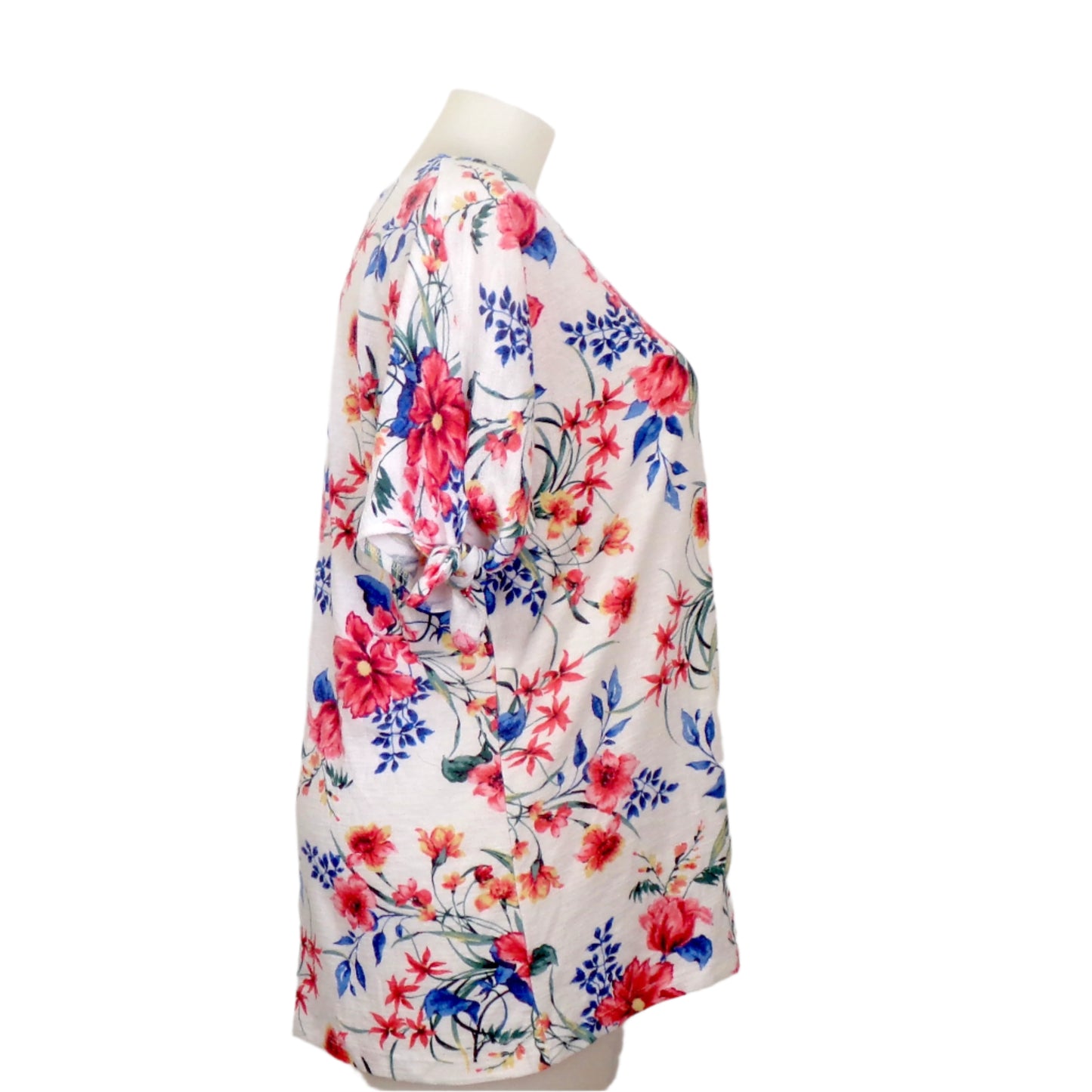 Autograph Floral Print Knot Sleeve Top with V-Neckline Size 22