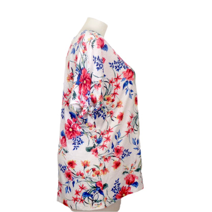 Autograph Floral Print Knot Sleeve Top with V-Neckline Size 22
