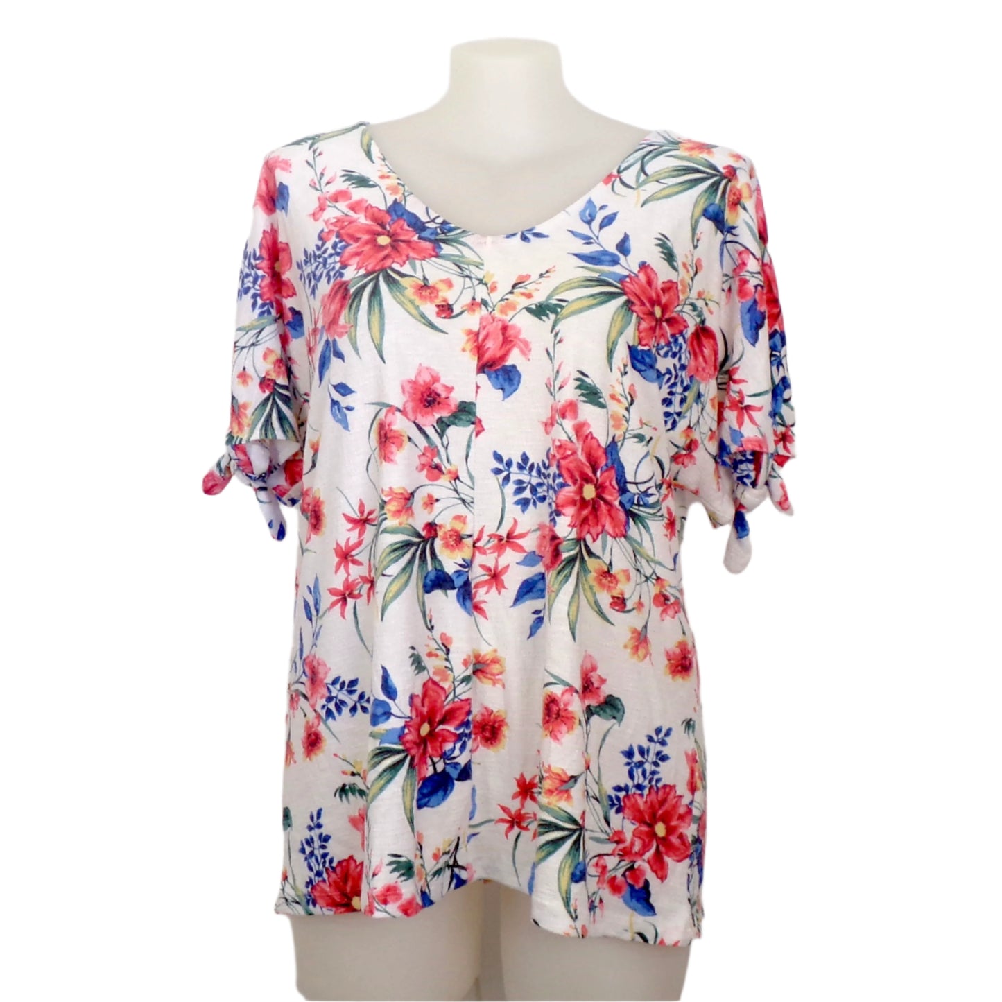 Autograph Floral Print Knot Sleeve Top with V-Neckline Size 22