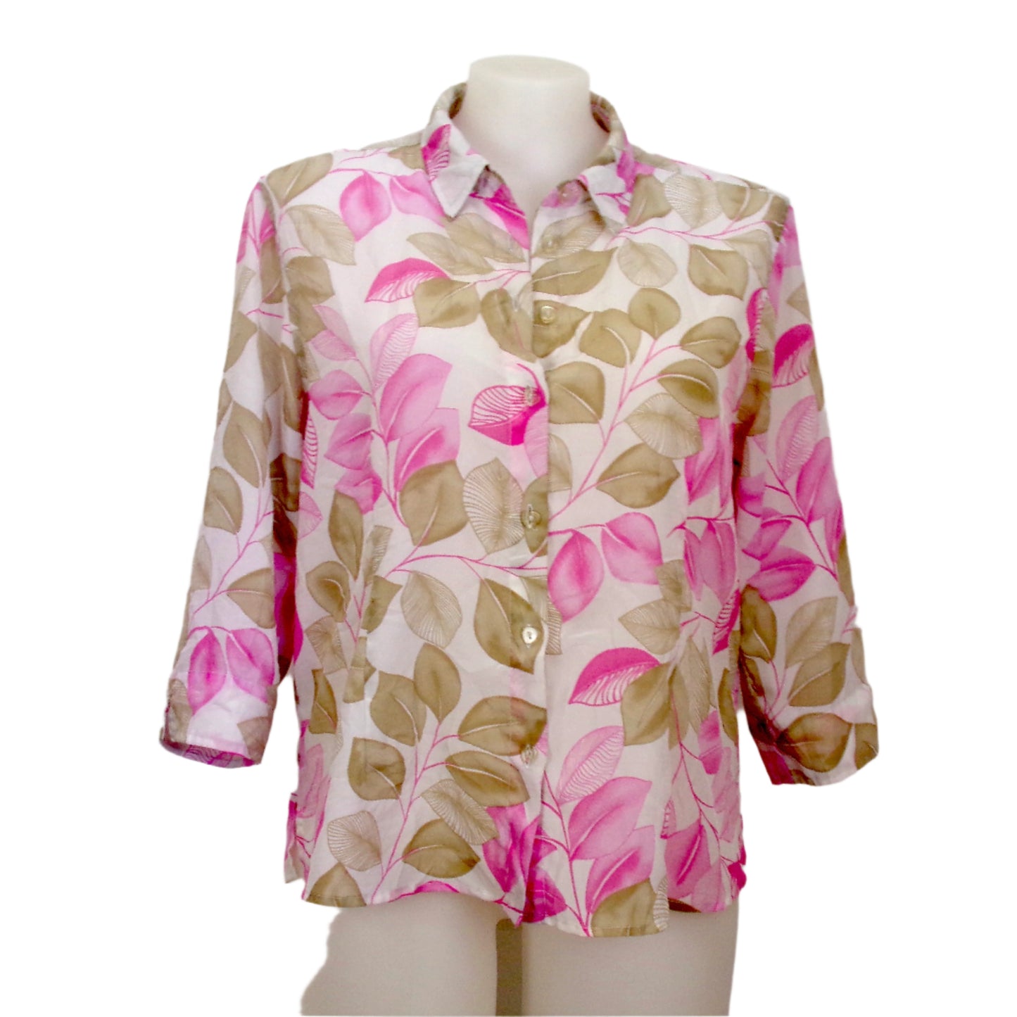 Black Pepper Leaf Print Button-Through Blouse Size 20