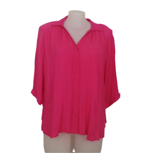 Blue Illusion Lipstick Pink 3/4 Sleeve Button Blouse/Shirt Size 22