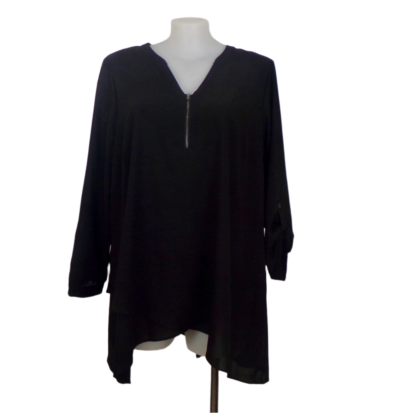 Autograph Black Zip-Front Tunic with Button-Up Sleeves Size 24