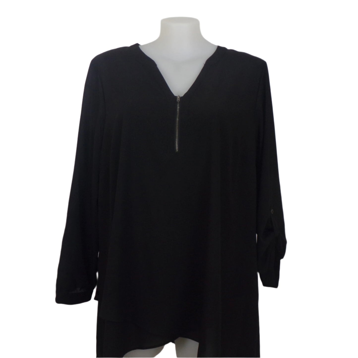 Autograph Black Zip-Front Tunic with Button-Up Sleeves Size 24