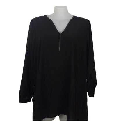 Autograph Black Zip-Front Tunic with Button-Up Sleeves Size 24