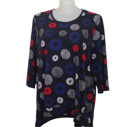 Black Pepper Circular Print Top with Asymmetrical Hem Size 26