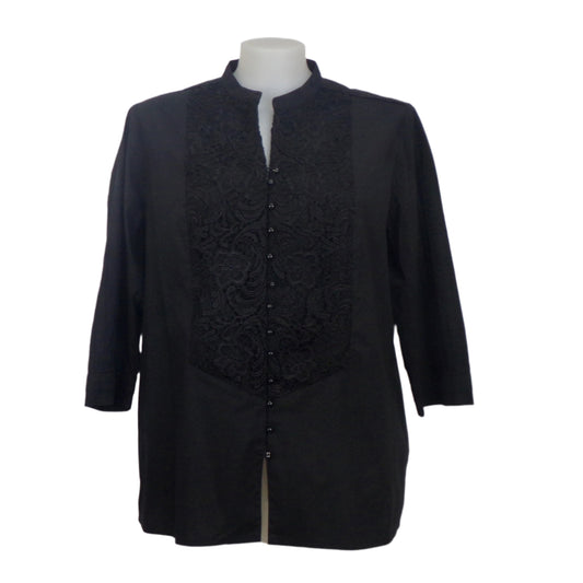 Maggie T Black Mandarin Collar Top Size 16