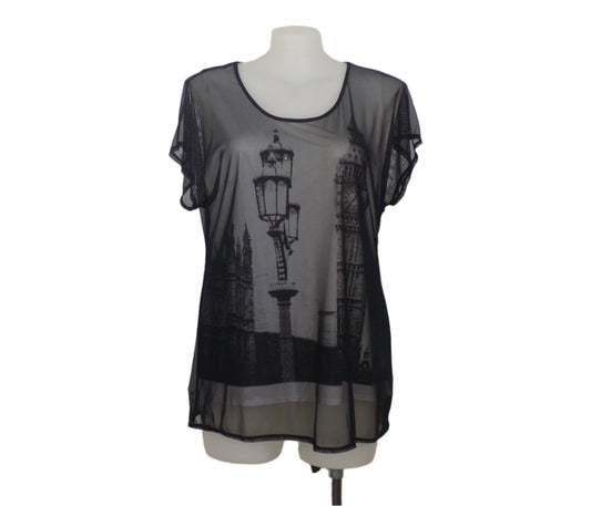 Style & Co British Print Tank with Black Mesh Overlay Size 18