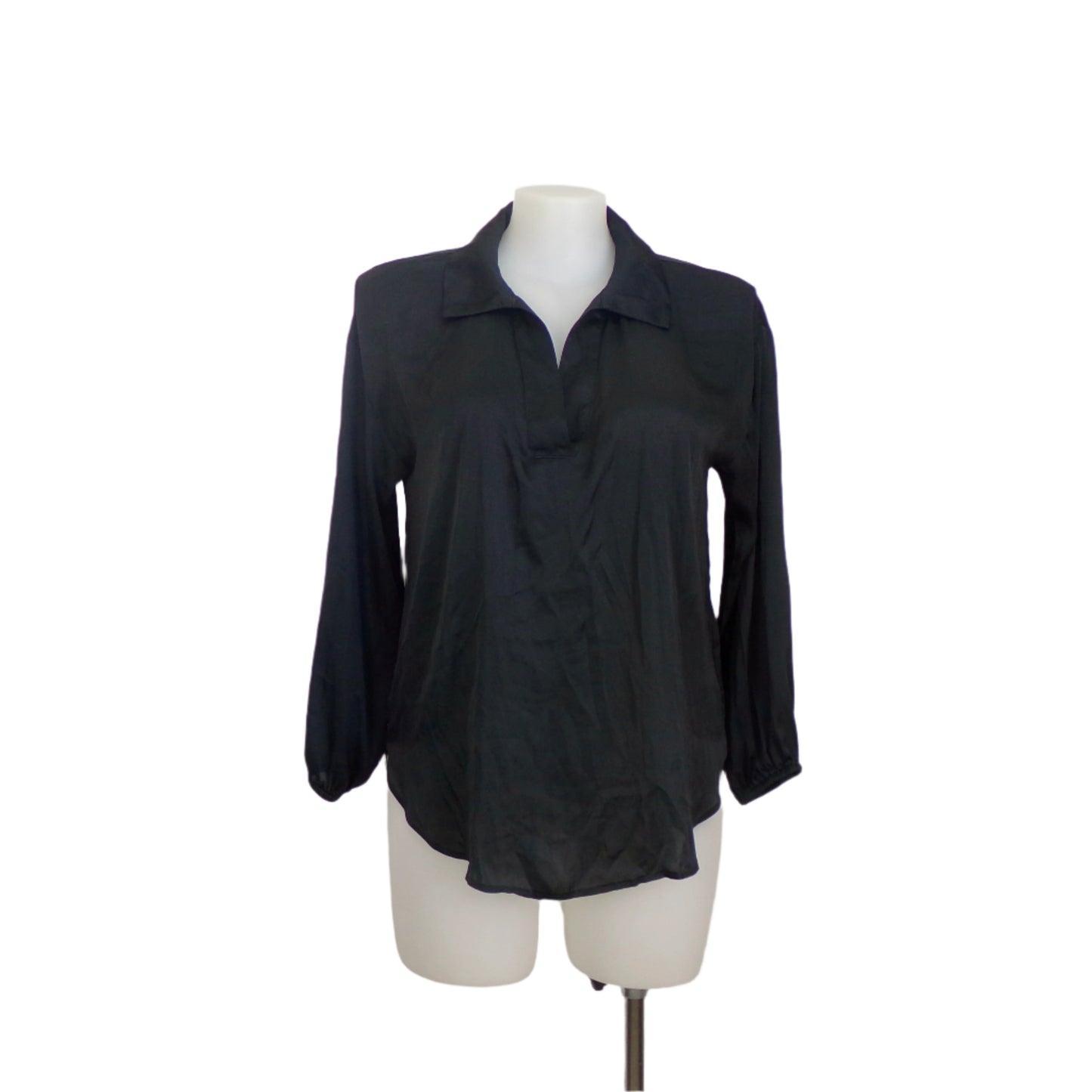 Black Satin Poly Blouse Size 16