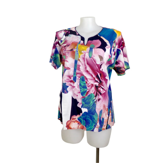 Marco Polo Bold Floral V-Neck Top – Size 16