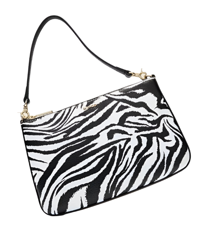 Mimco Classico Shoulder Bag - Black Zebra With Leather Strap