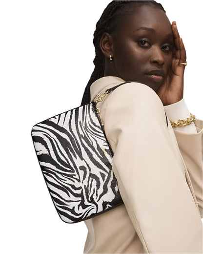 Mimco Classico Shoulder Bag - Black Zebra With Leather Strap