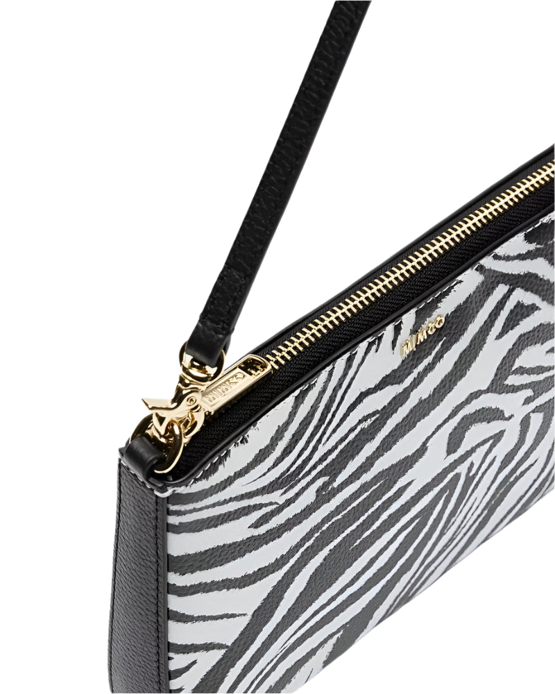 Mimco Classico Shoulder Bag - Black Zebra With Leather Strap