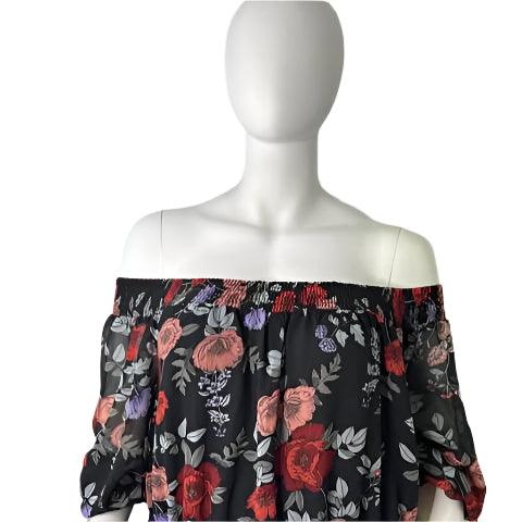 Taking Shape Floral Print Shirred Off Shoulder Dress - Size 22