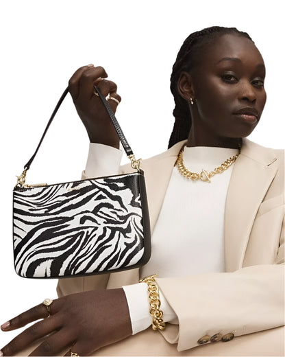 Mimco Classico Shoulder Bag - Black Zebra With Leather Strap