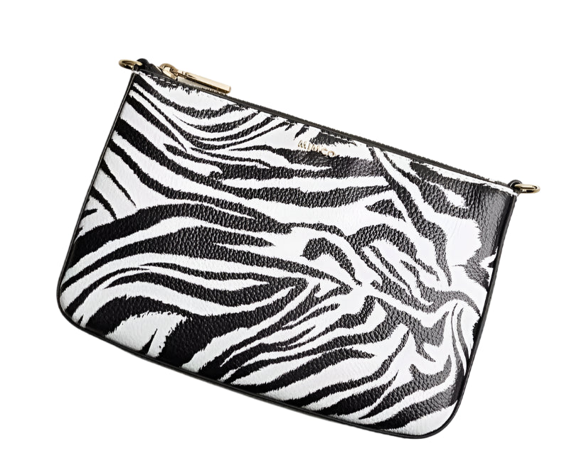 Mimco Classico Shoulder Bag - Black Zebra With Leather Strap