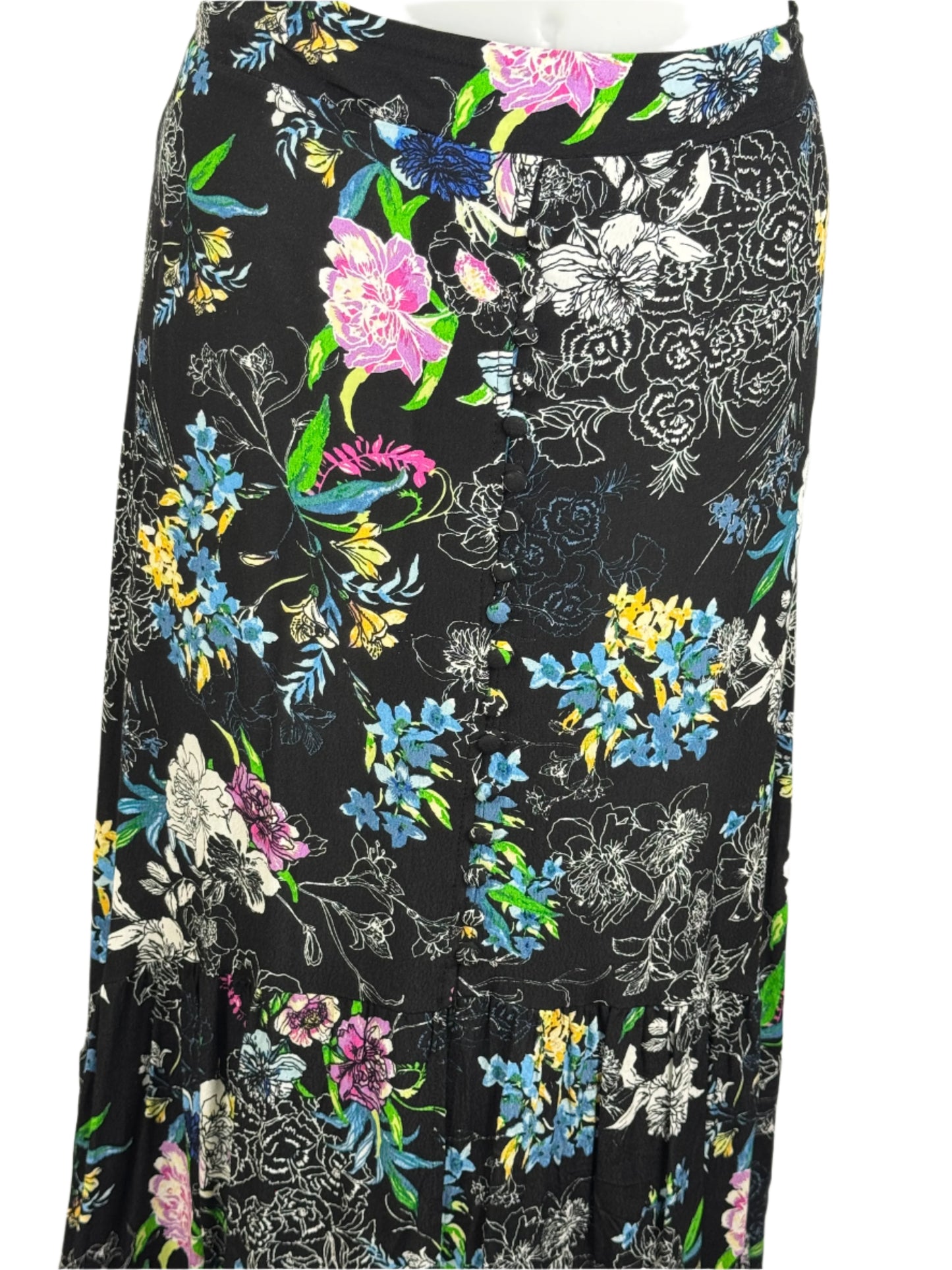 Rockmans Black Floral Spanish-Inspired Skirt Size 16