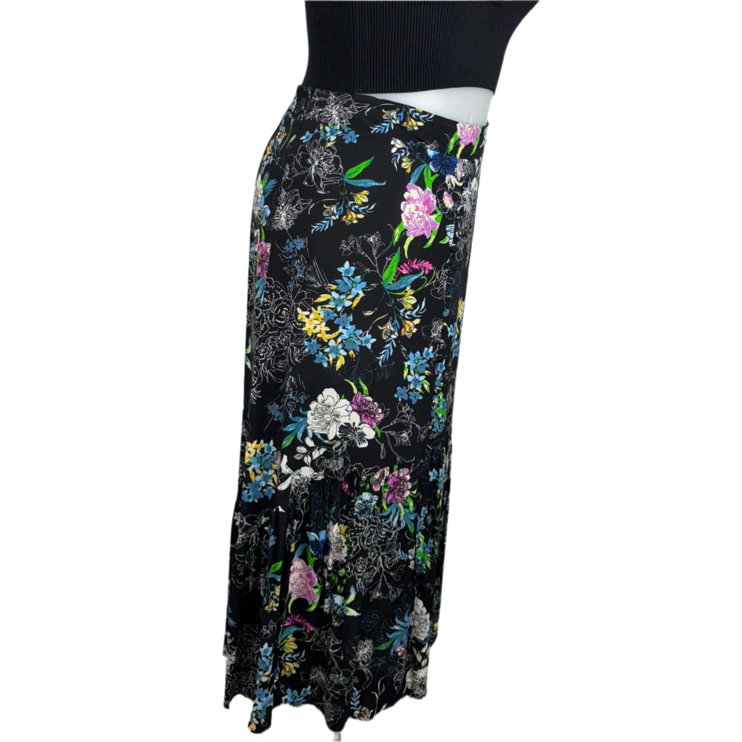 Rockmans Black Floral Spanish-Inspired Skirt Size 16