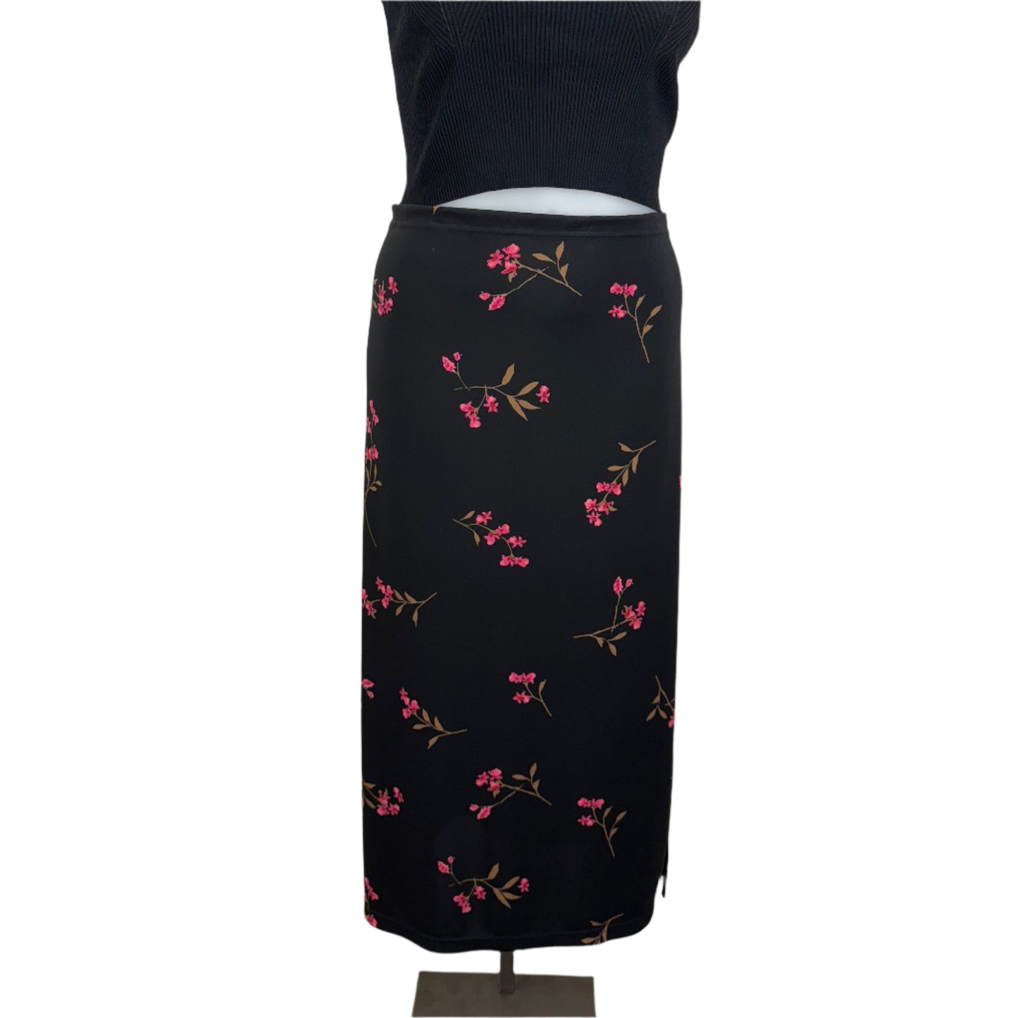 1626 Black Floral Pull-On Split Hem Skirt Size 20