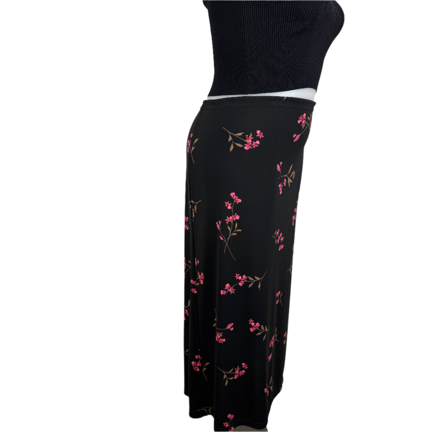 1626 Black Floral Pull-On Split Hem Skirt Size 20