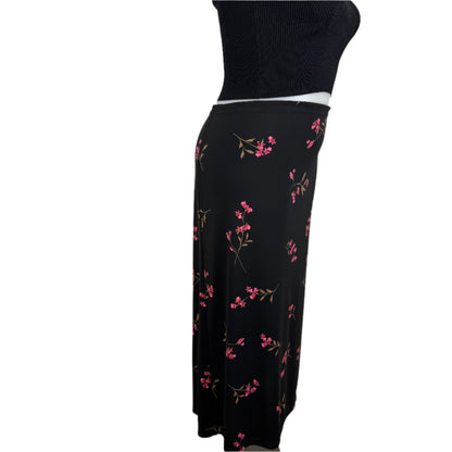 1626 Black Floral Pull-On Split Hem Skirt Size 20