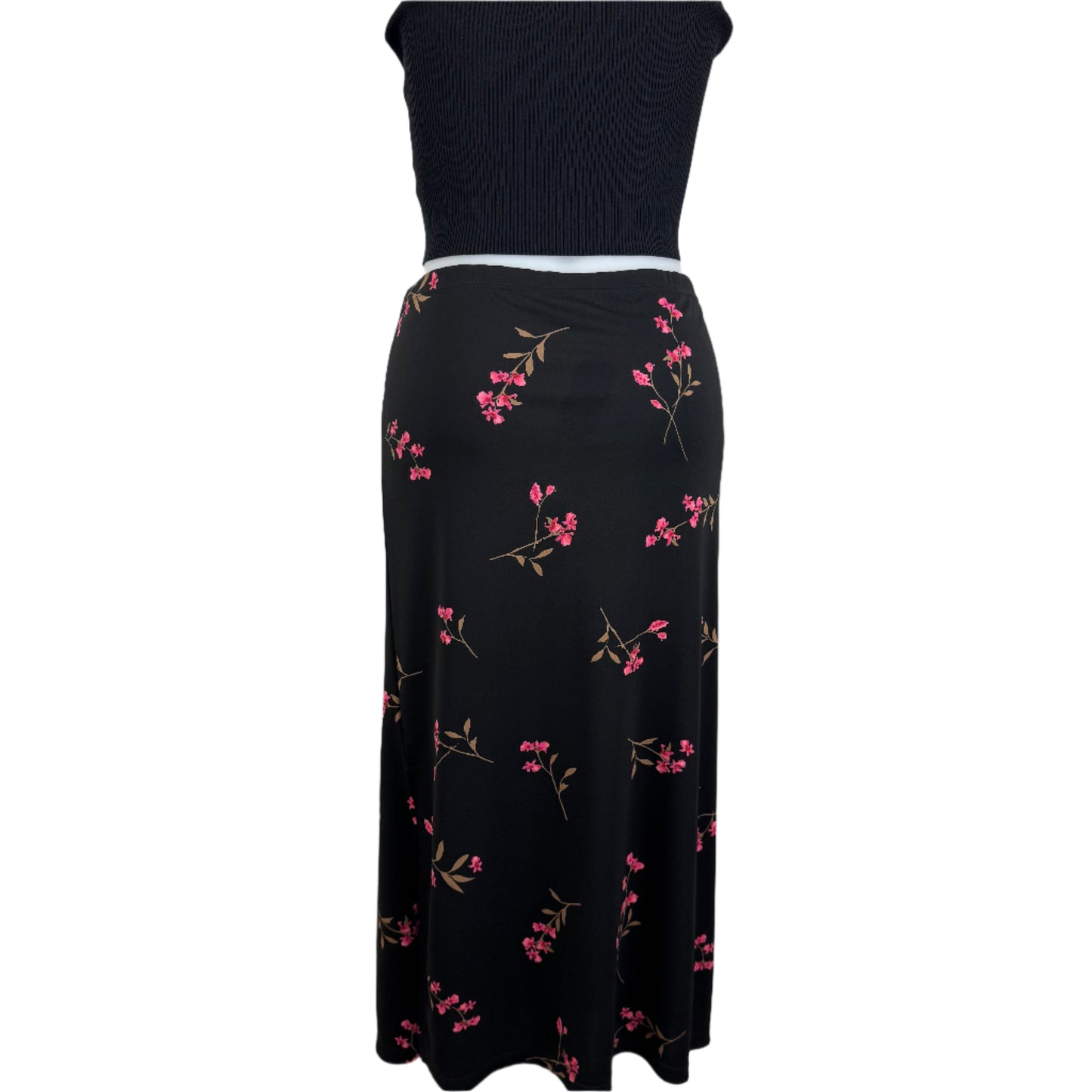 1626 Black Floral Pull-On Split Hem Skirt Size 20
