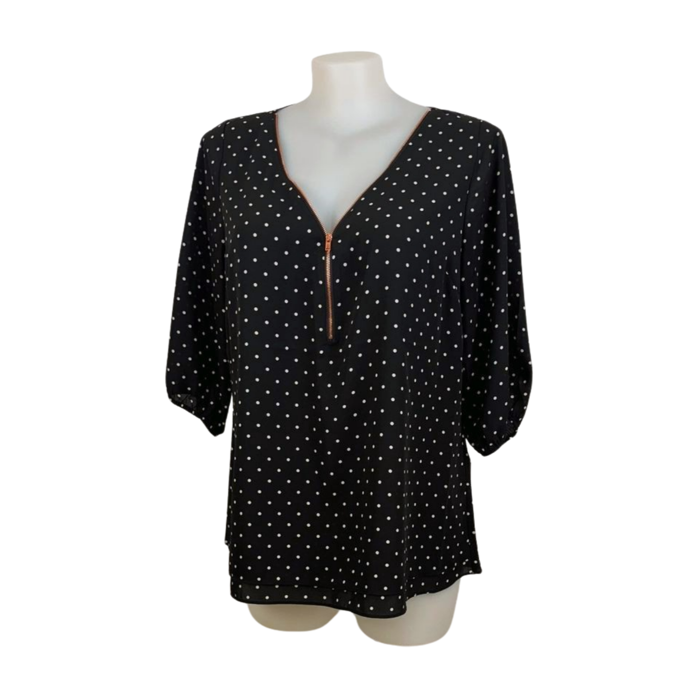 City Chic Polkadot Mono Zip-Front Top Size 18
