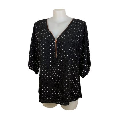 City Chic Polkadot Mono Zip-Front Top Size 18