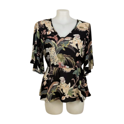 City Chic Safari Print Flutter Sleeve Peplum Top Size 16