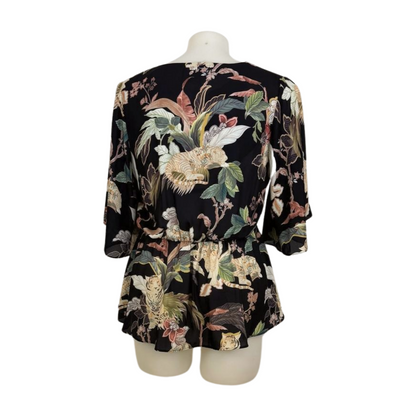 City Chic Safari Print Flutter Sleeve Peplum Top Size 16