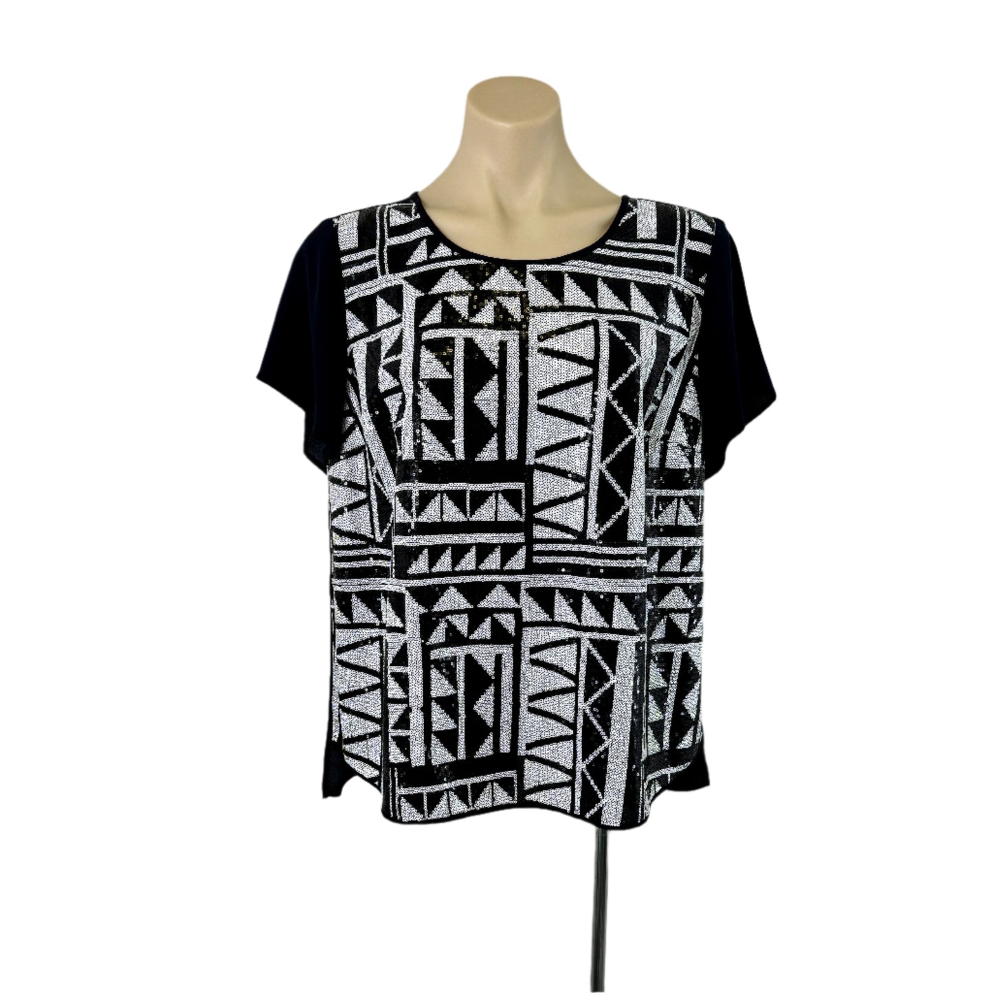 Jacqui E Geometric Print Short Sleeve Top -  Size 16
