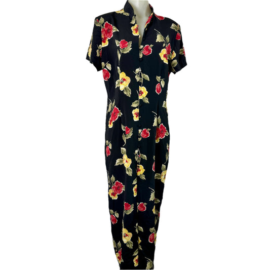 Vintage Floral Button-Through Dress with Mandarin Collar  Size 14