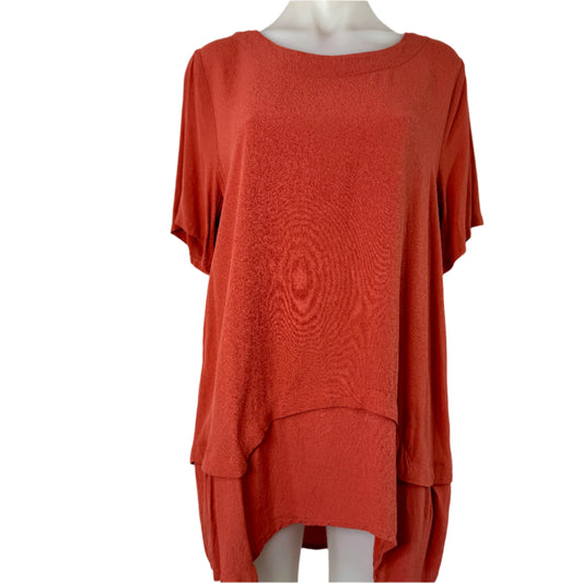 Virtuelle Short Sleeve Rust Tier Top - Size 14