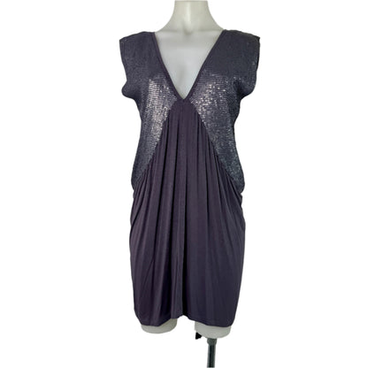 Saba Stretch Grey Deep V-Neck Metallic Detail Mini Dress – Size 14