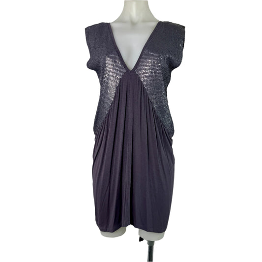 Saba Stretch Grey Deep V-Neck Metallic Detail Mini Dress – Size 14