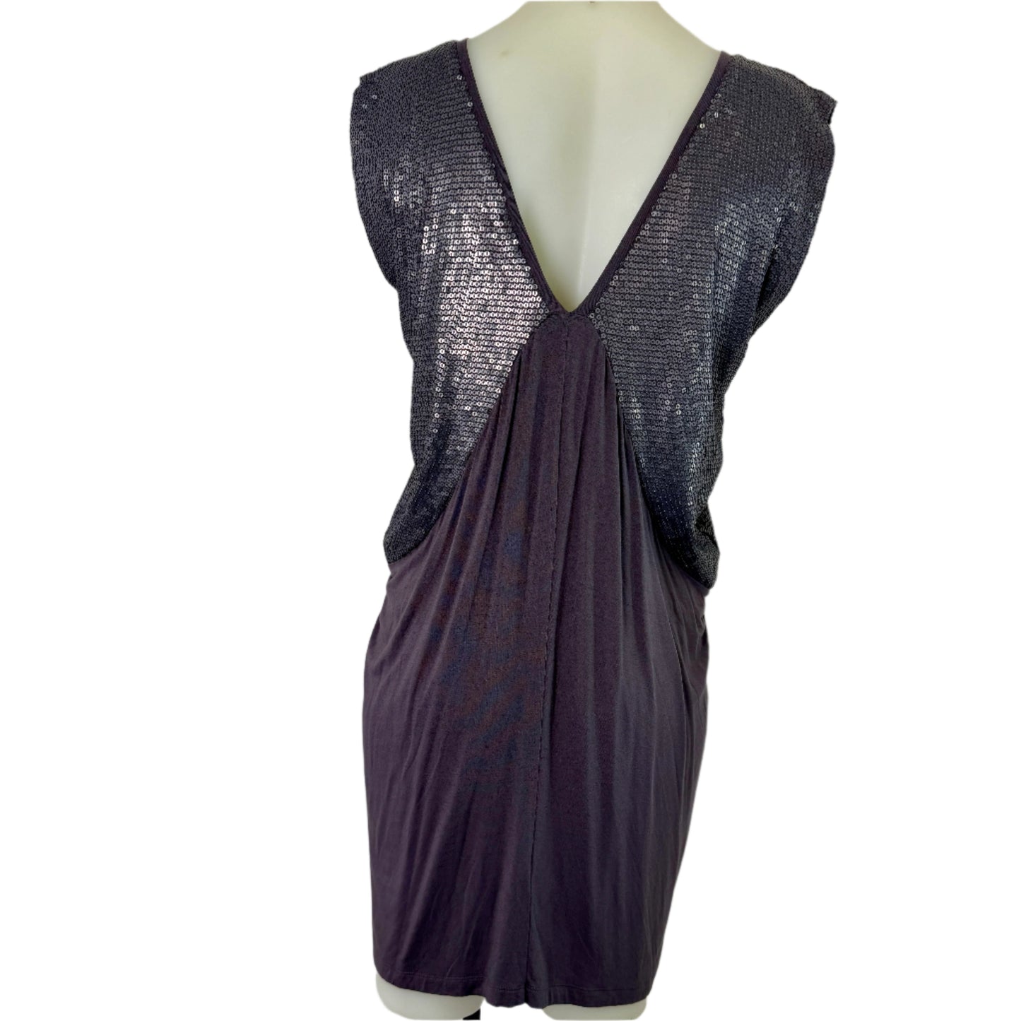 Saba Stretch Grey Deep V-Neck Metallic Detail Mini Dress – Size 14