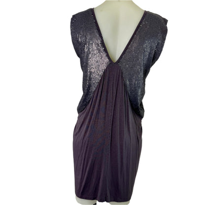 Saba Stretch Grey Deep V-Neck Metallic Detail Mini Dress – Size 14
