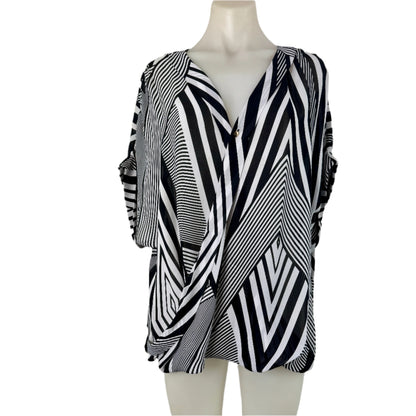 Worthington Black and White Print Draped Crossover Top – Size 18