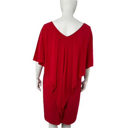 Nina Leonard Red Stretch Cape Sleeve Overlay Dress – Size 24