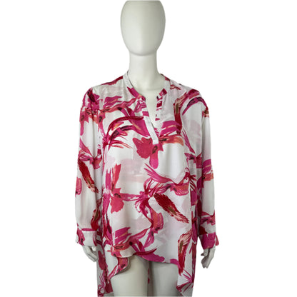 Bold Flower Print Hi-Lo Hem Tunic Blouse - Size 20