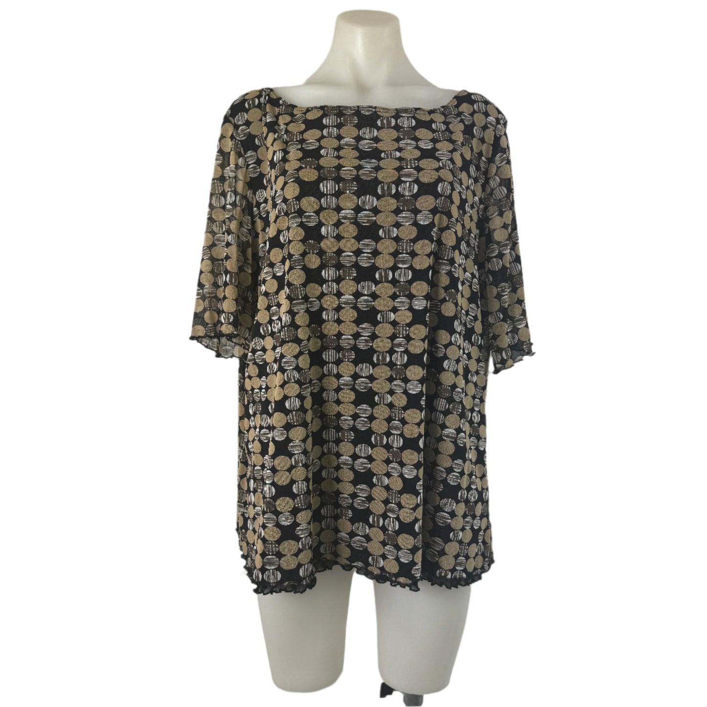 Autograph Black Brown Polka Dot Top Sheer Sleeves - Size 22