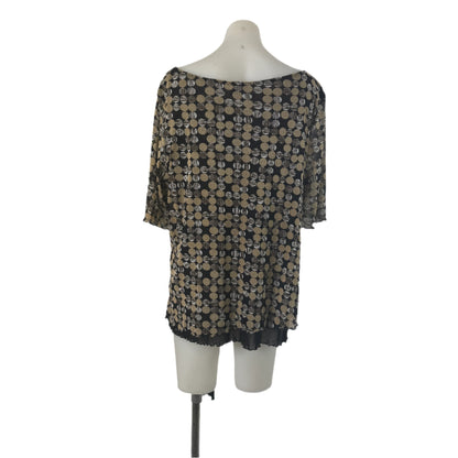 Autograph Black Brown Polka Dot Top Sheer Sleeves - Size 22