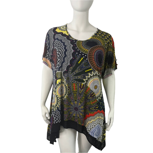 Taking Shape Asymmetric Mesh Hem Print Tunic - Size 18