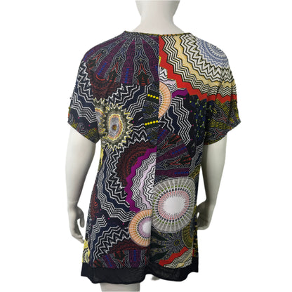 Taking Shape Asymmetric Mesh Hem Print Tunic - Size 18