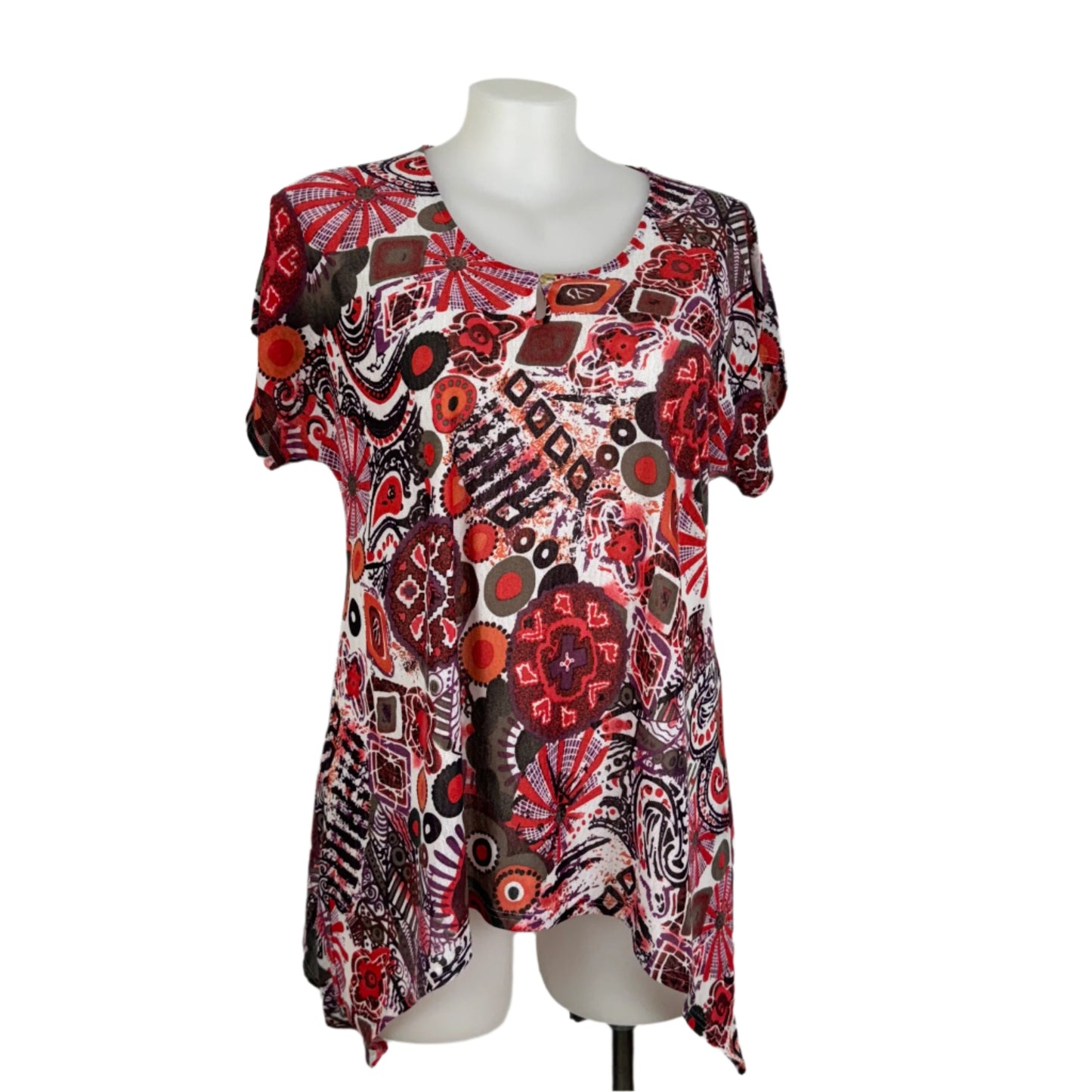 Taking Shape Stretch Knit Printed Top with Button Detail Size 16